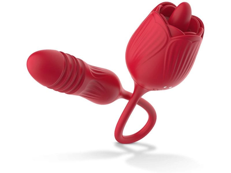 Teazers Rose Vibrator mit Stossdildo Rot Rose Vibrator wasserfest für vielseitige Nutzung