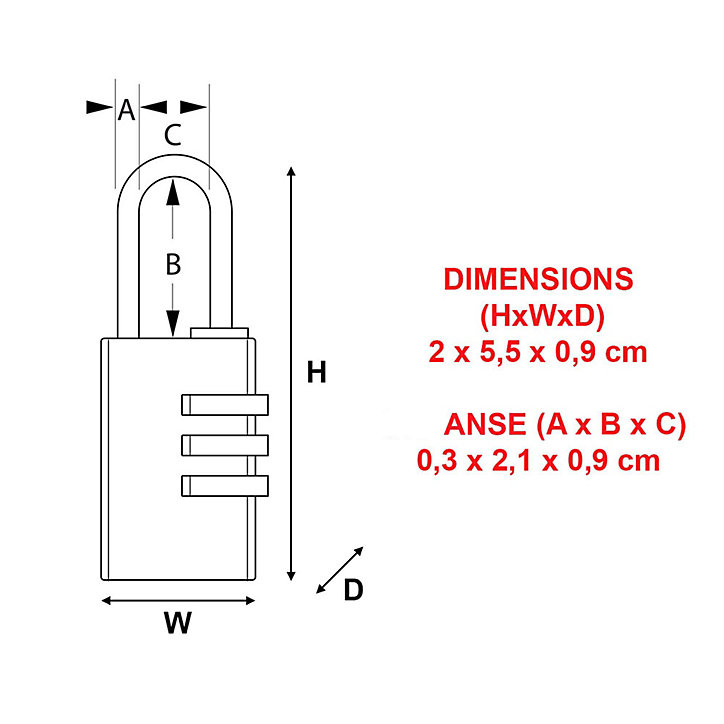 Cadenas à combinaison Master Lock 7620EURD aluminium l.20 mm hauteur de l'anse 21 mm