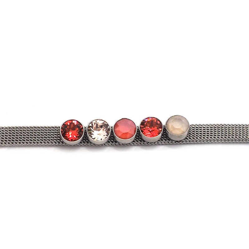 Bracelet en acier argenté orné de cristaux Swarovski avec pierres Crystal coral et ivoire
