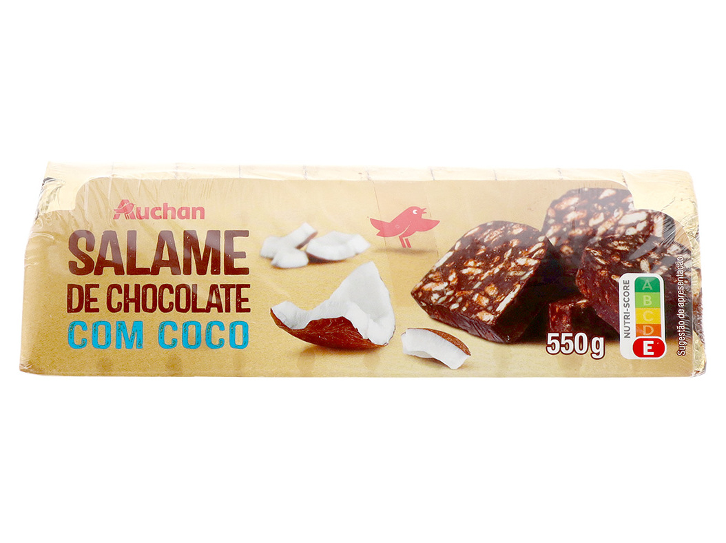 SALAME DE CHOCOLATE COM COCO AUCHAN FATIAS 550G