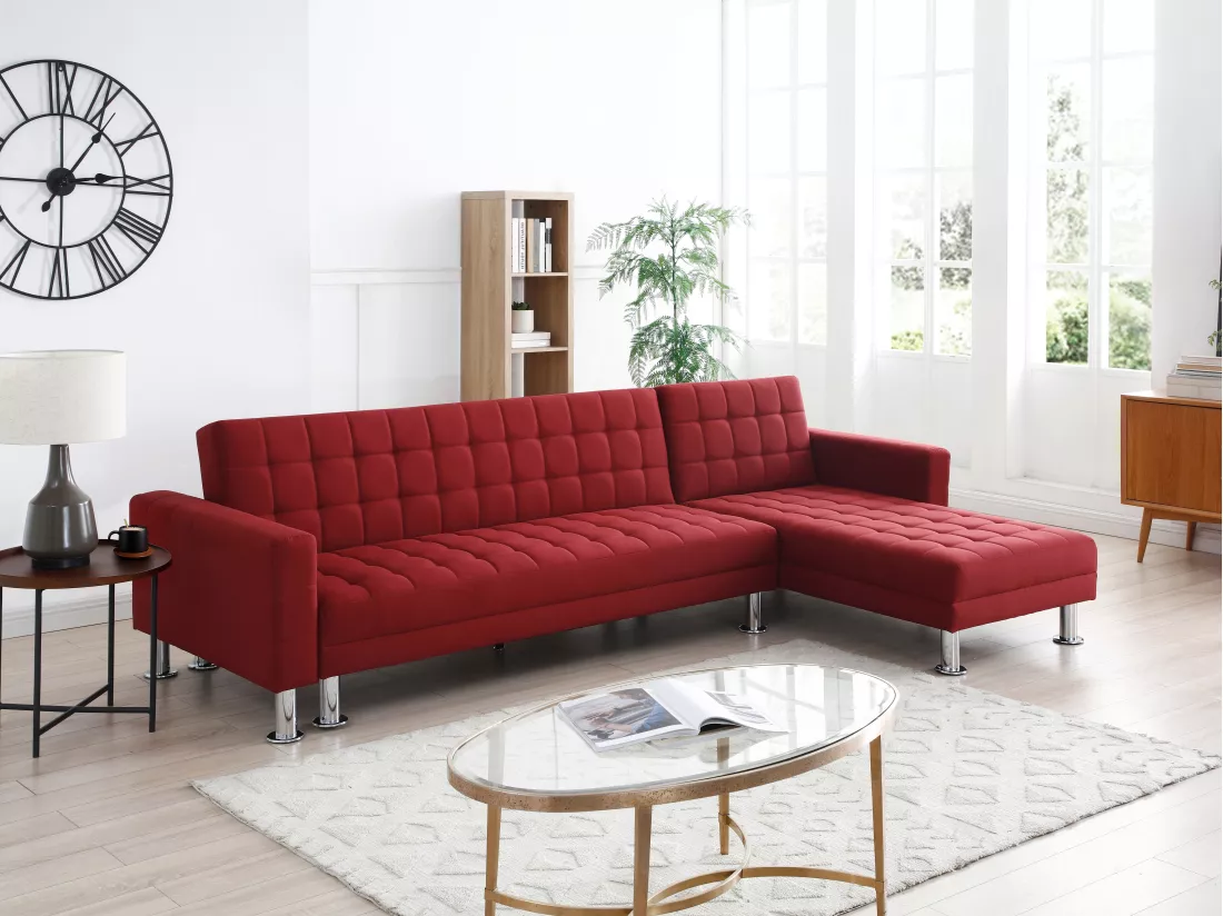 Canapé d'angle convertible et réversible en tissu rouge WILLIS II