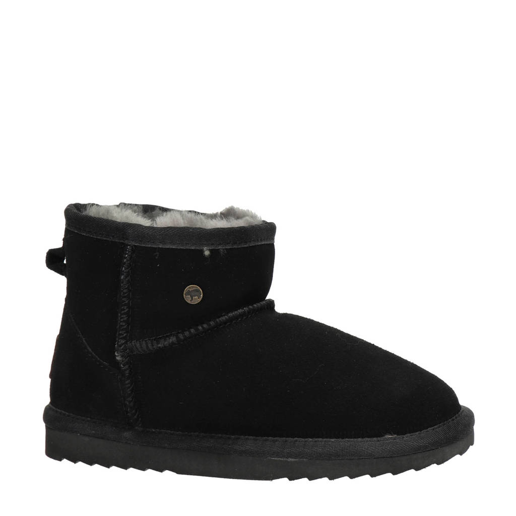 Warmbat Australia Wallabygevoerde suède enkelboots zwart