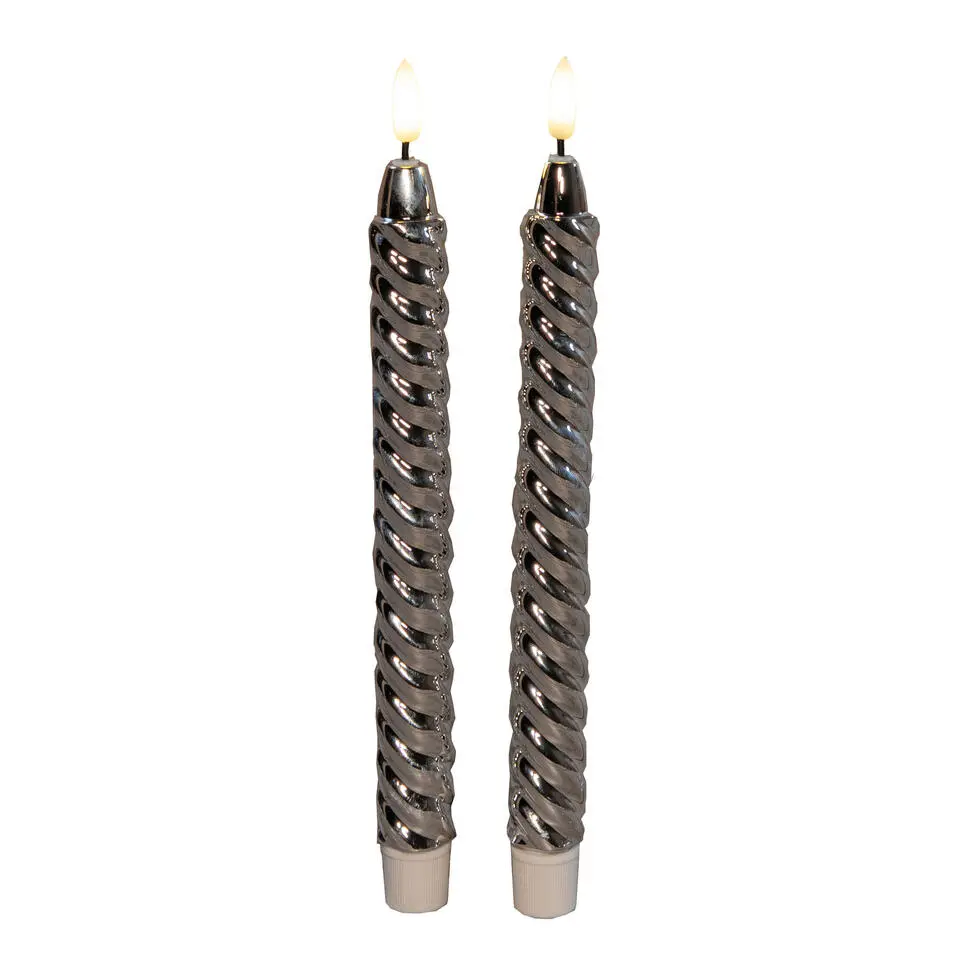 Anna's Collection LED dinerkaarsen - 2x -zilver - 25 cm - swirl
