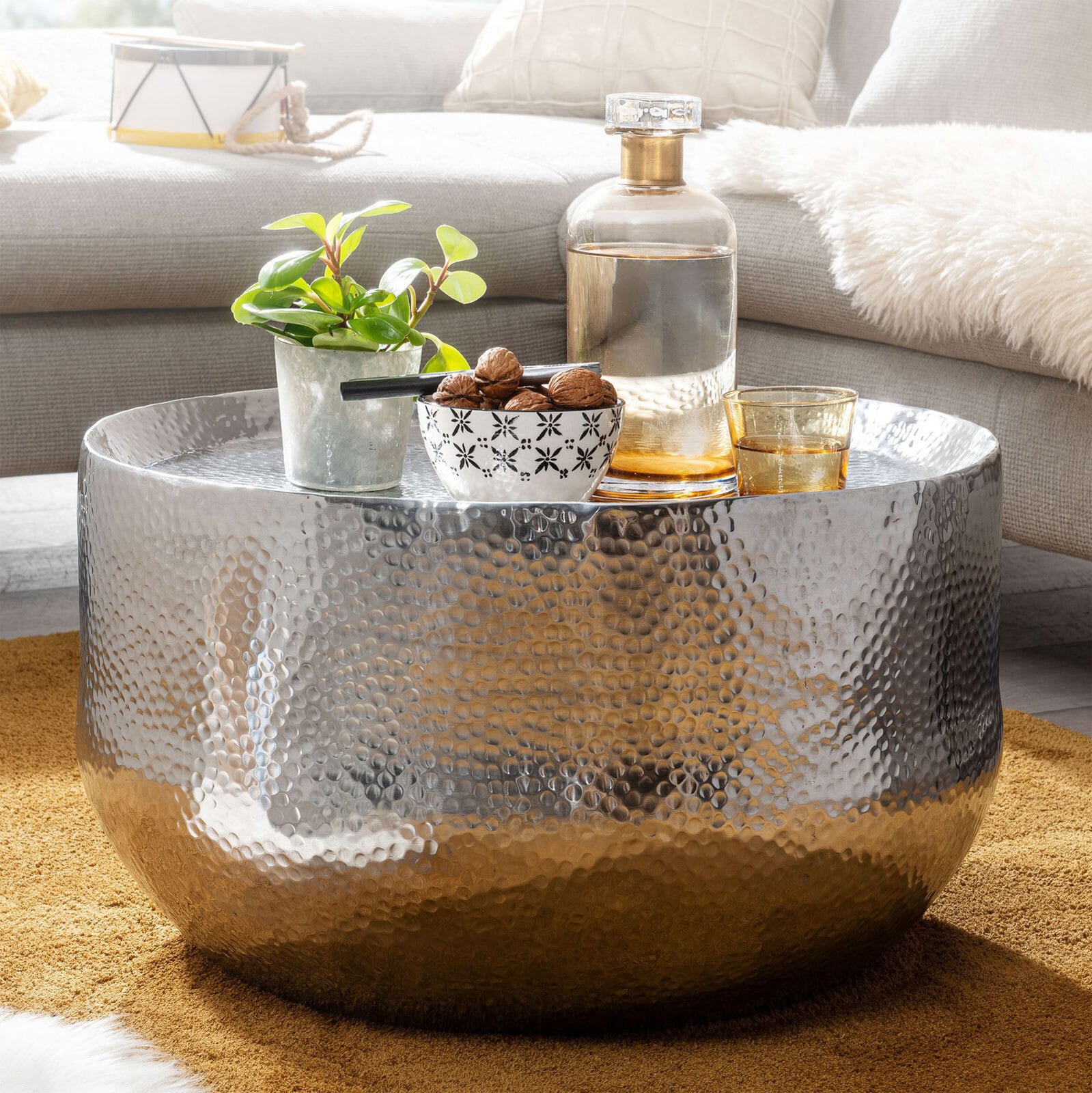 Couchtisch rund Ø 60 Höhe 35 cm Metall Silberfarbig