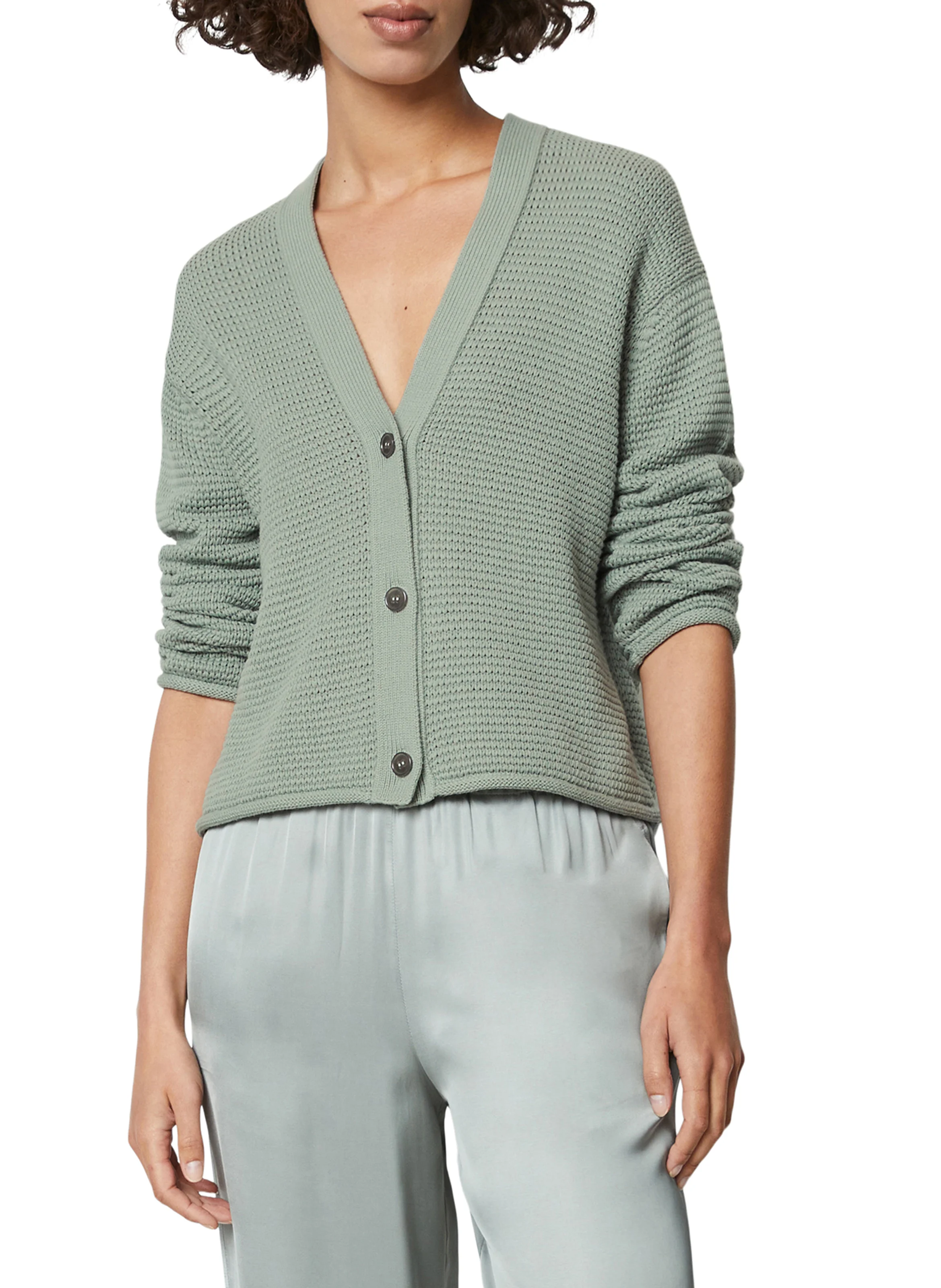 Gilet droit col V en coton bio | Vert