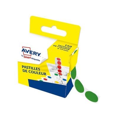 Avery - 150 Pastilles adhésives - vert - diamètre 15 mm - boîte distributrice