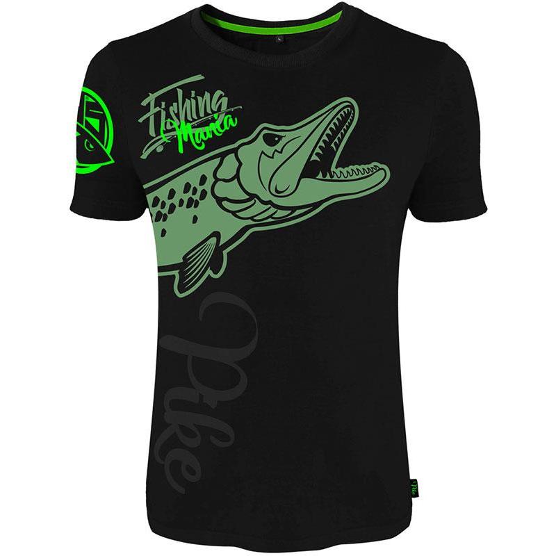 Tee Shirt Manches Courtes Homme Hot Spot Design Fishing Mania Pike - Noir