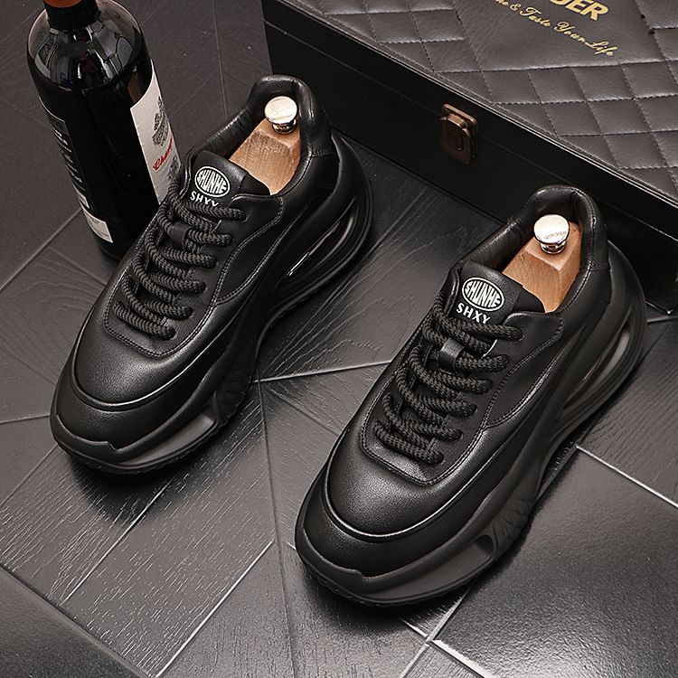 Mr Ozera - Platform Plain Lace-Up Sneakers