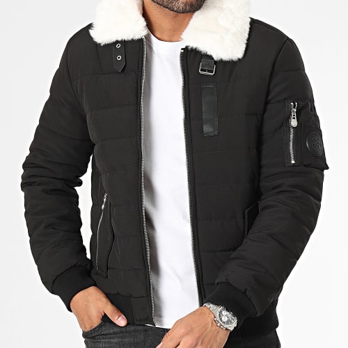 Veste Bomber Col Fourrure Noir Blanc