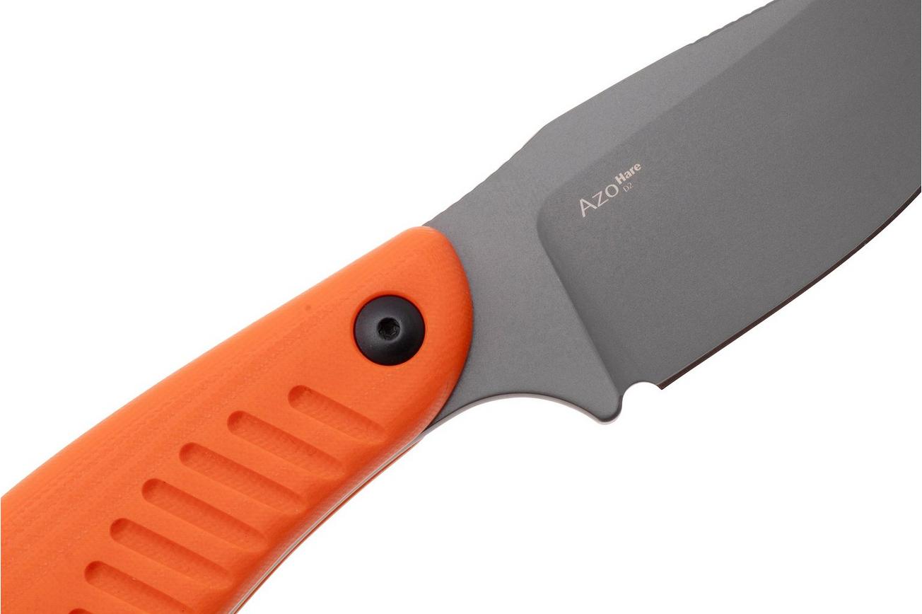 Kizer Hare 1077A1 Grey PVD D2, Orange G10, vaststaand mes, Azo design