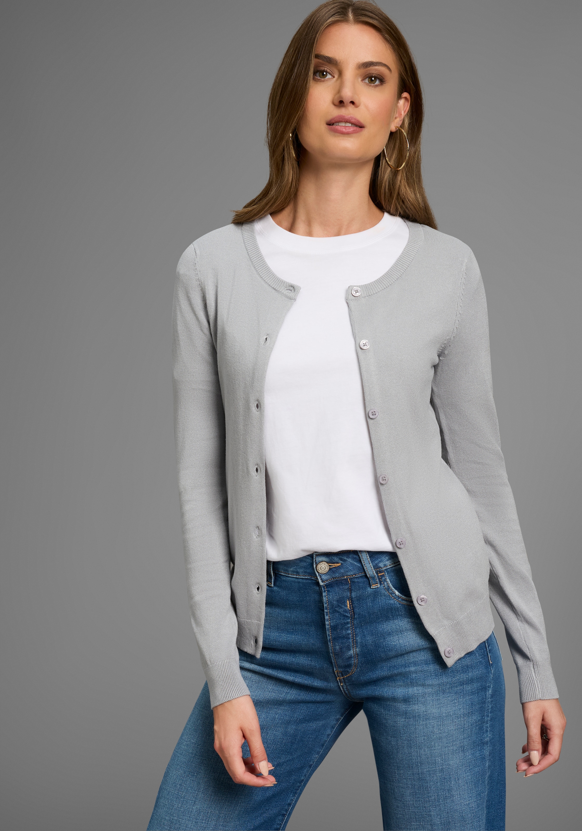 Laura Scott Strickjacke , Feinstrick in Basic Fit mit Rundhals und Knopfleiste