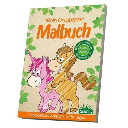 media Verlag Mein Graspapier Malbuch Einhörner und Pferde