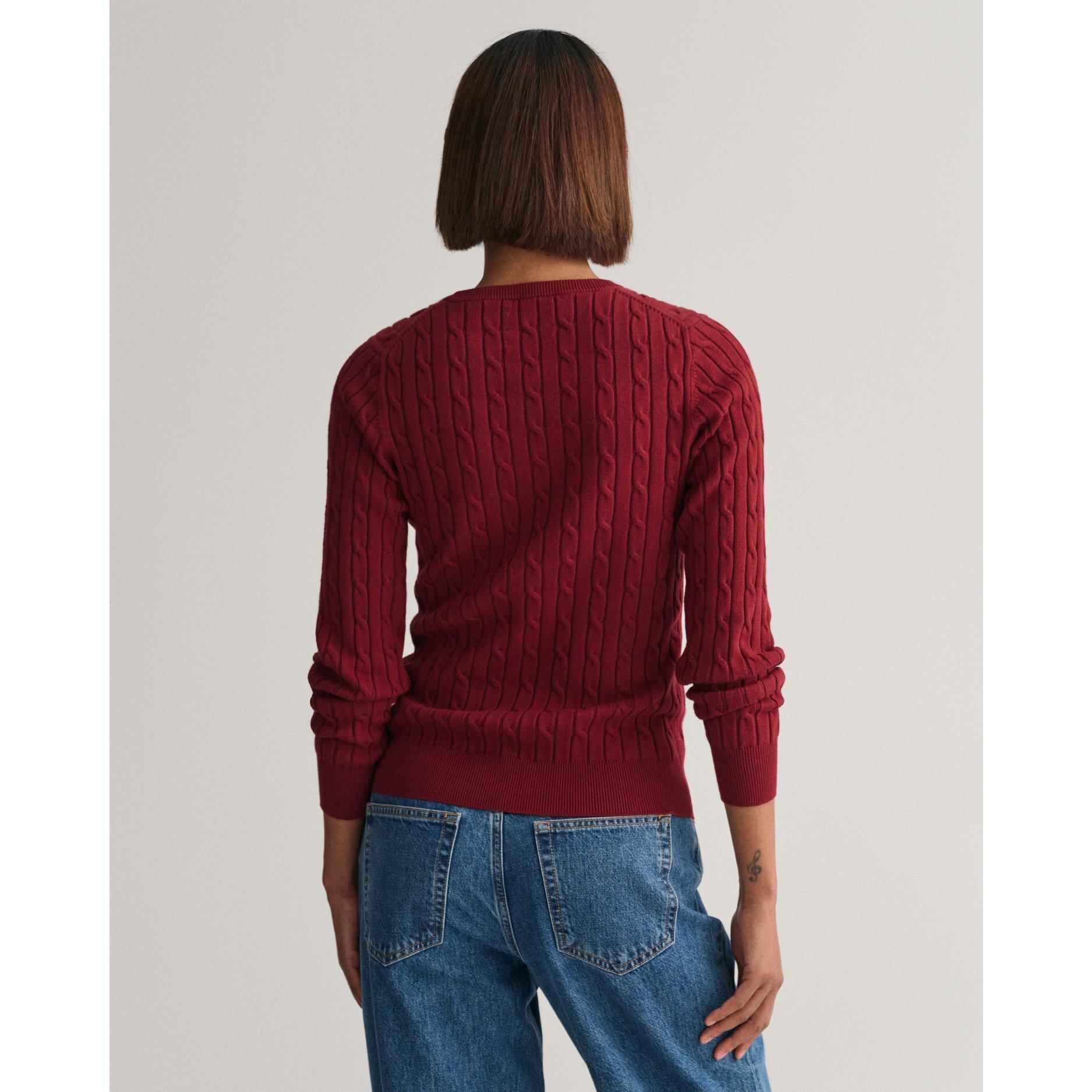 Gant Stretch Cotton Cable Knit Crew Neck Sweater