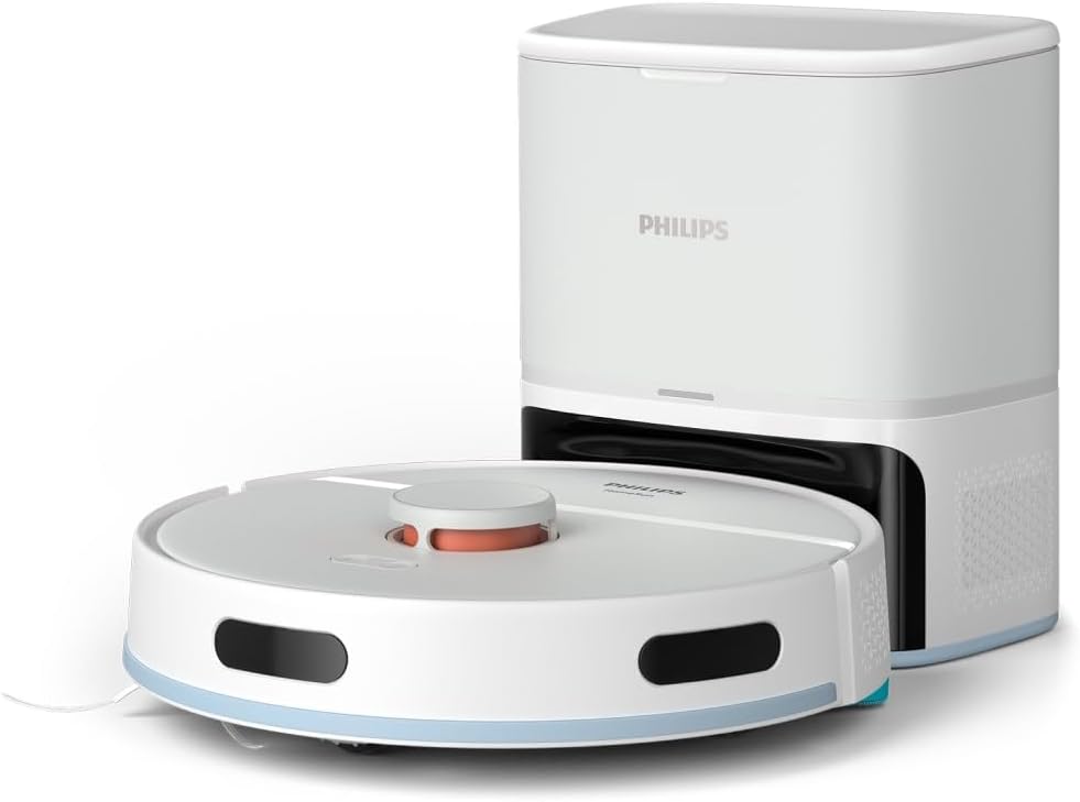 Philips Homerun Serie 2000 2. Gen: 2-in-1 Saug- und Wischroboter mit Absaugstation, 6.000pa Saugkraft, 130 Minuten Laufzeit, Lasernavigation, Teppichboost, App-gesteuert, Arktikweiß (XU2100/25)