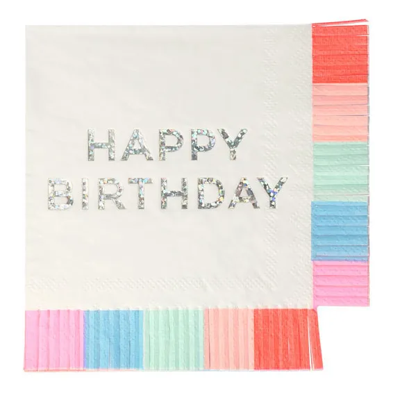 Meri Meri Serviettes en papier à frange Happy Birthday - Set de 16