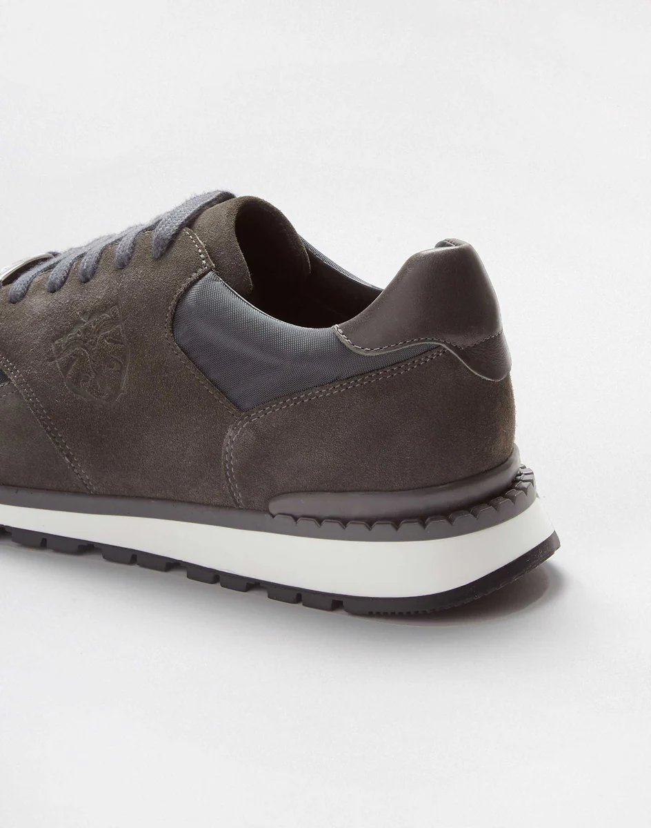 Sneakers suede et textile kaki