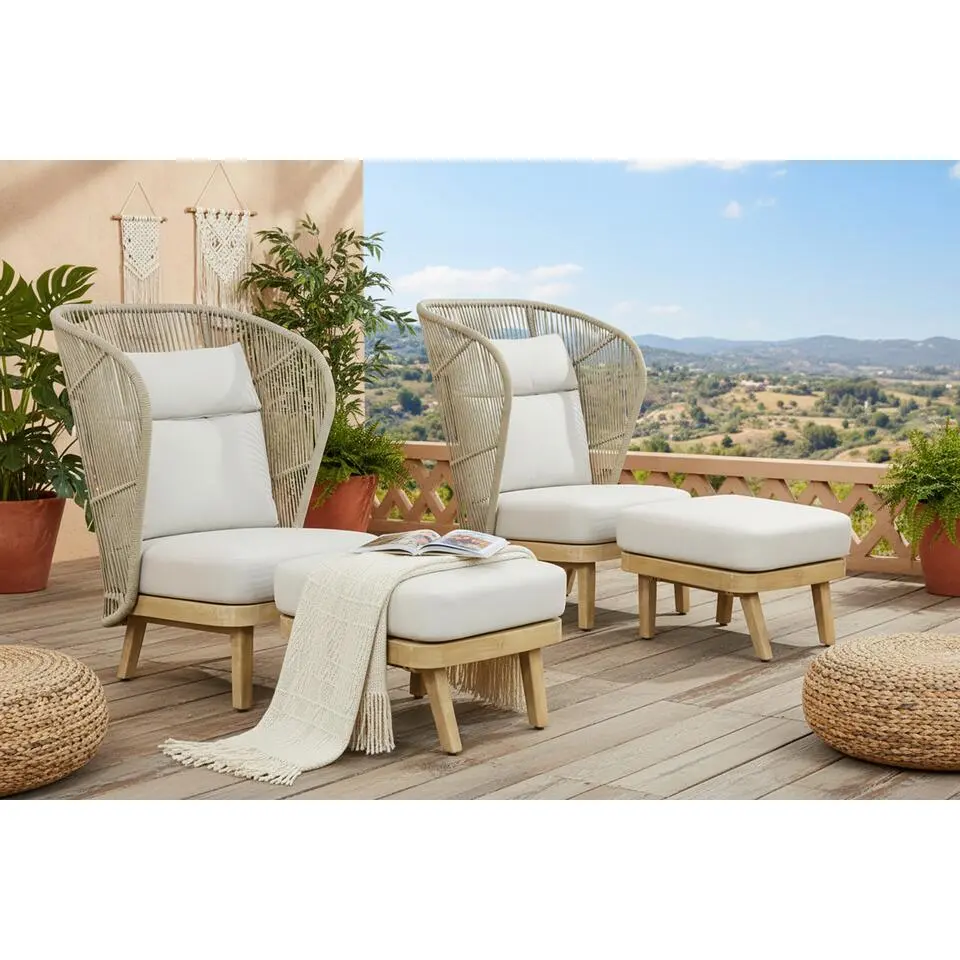 Bistroset 2 personen Teakhout/rope Naturel teak Coco Napoli