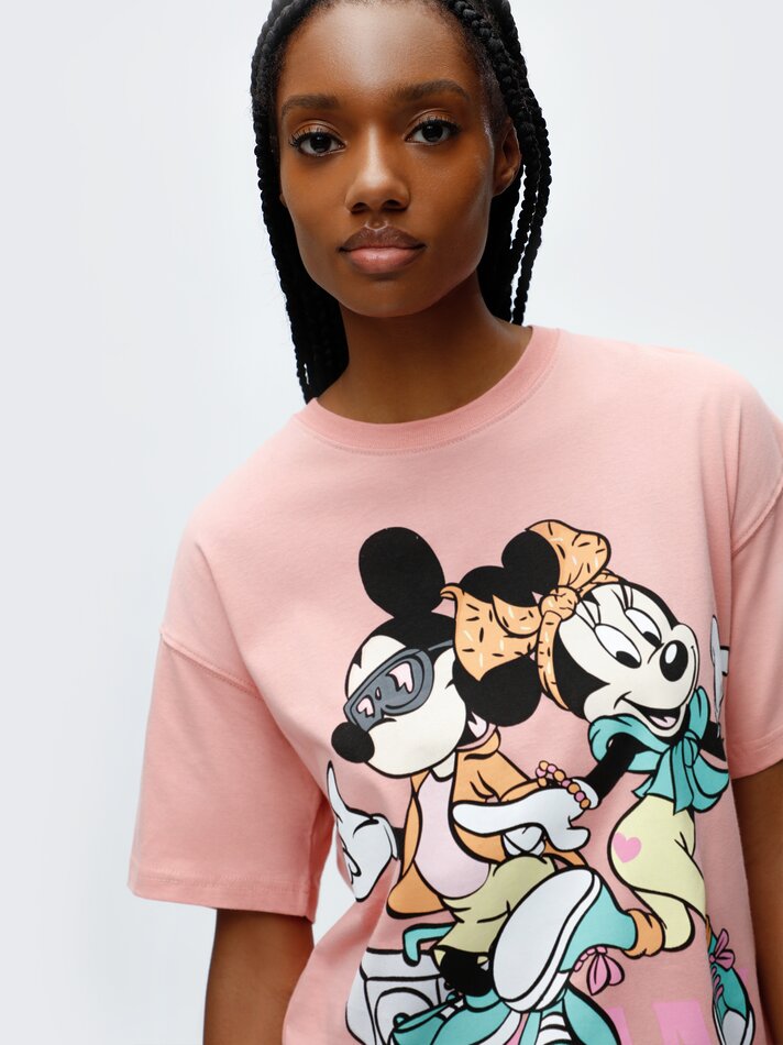 Camiseta estampada com Mickey e Minnie ©DS - Laranja