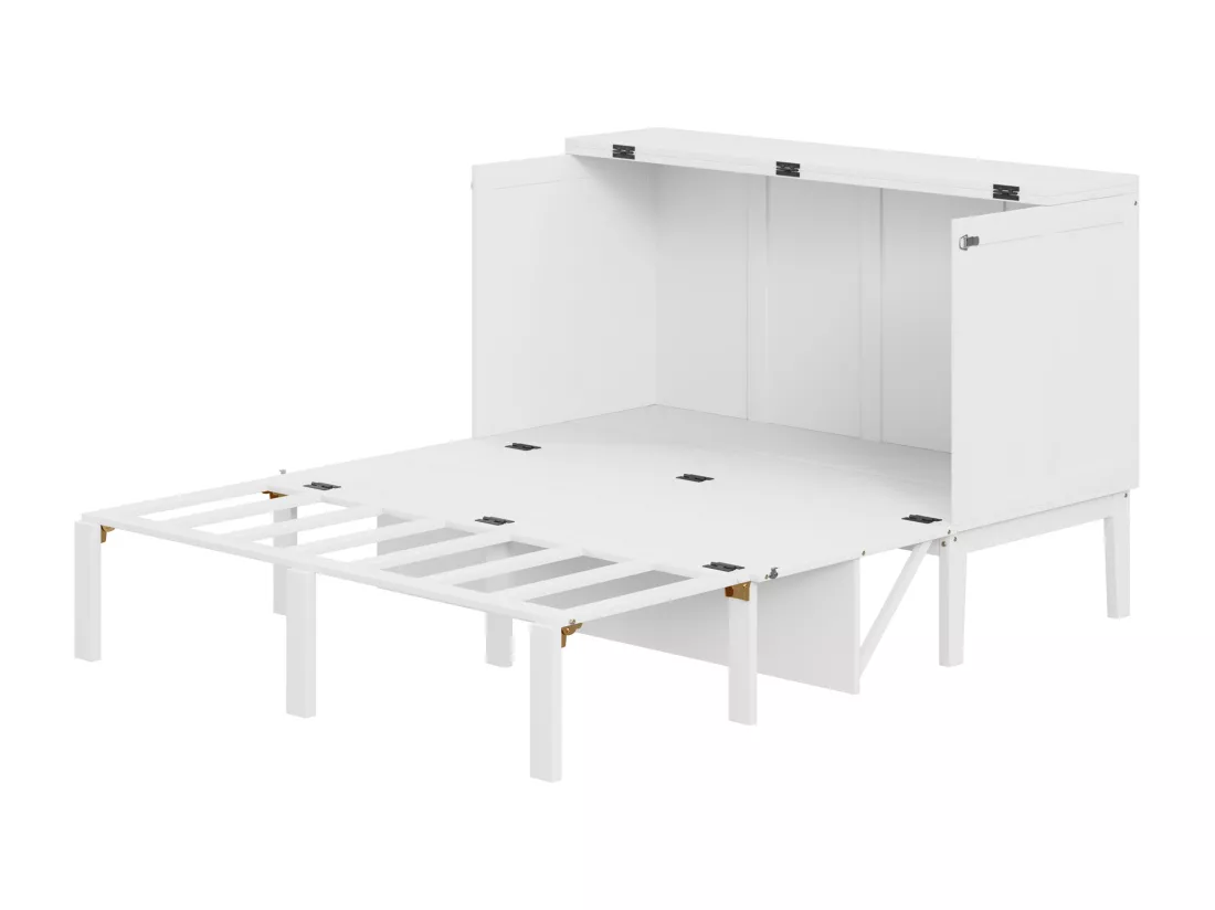 Lit escamotable vertical 140 x 200 cm - Bois MDF - Sommier à lattes - Blanc