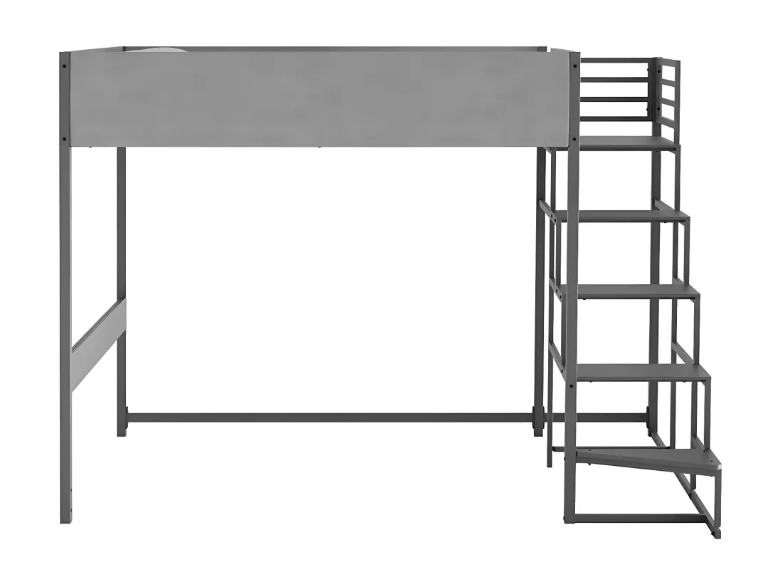Lit mezzanine avec sommier + escalier en tissu gris, métal finition epoxy grise et mélamine grise - grand couchage 140x190 cm - DOCKLAND