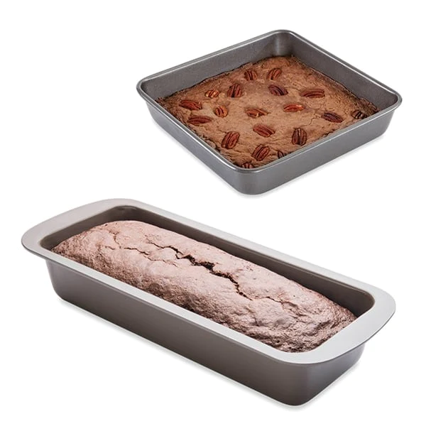 Lot moule à manqué carré 23 cm et moule à cake 30 cm acier revêtement