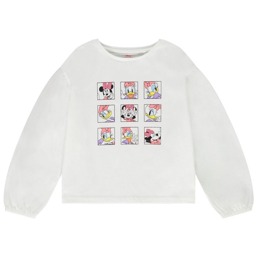 T-shirt manches longues bouffantes print Minnie Disney pour fille - Ecru