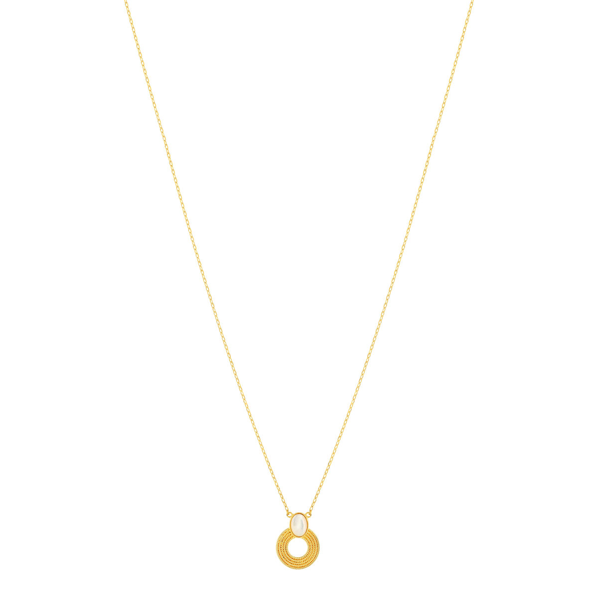 Collier plaqué or nacre motif anneau perlé 42 à 45 cm