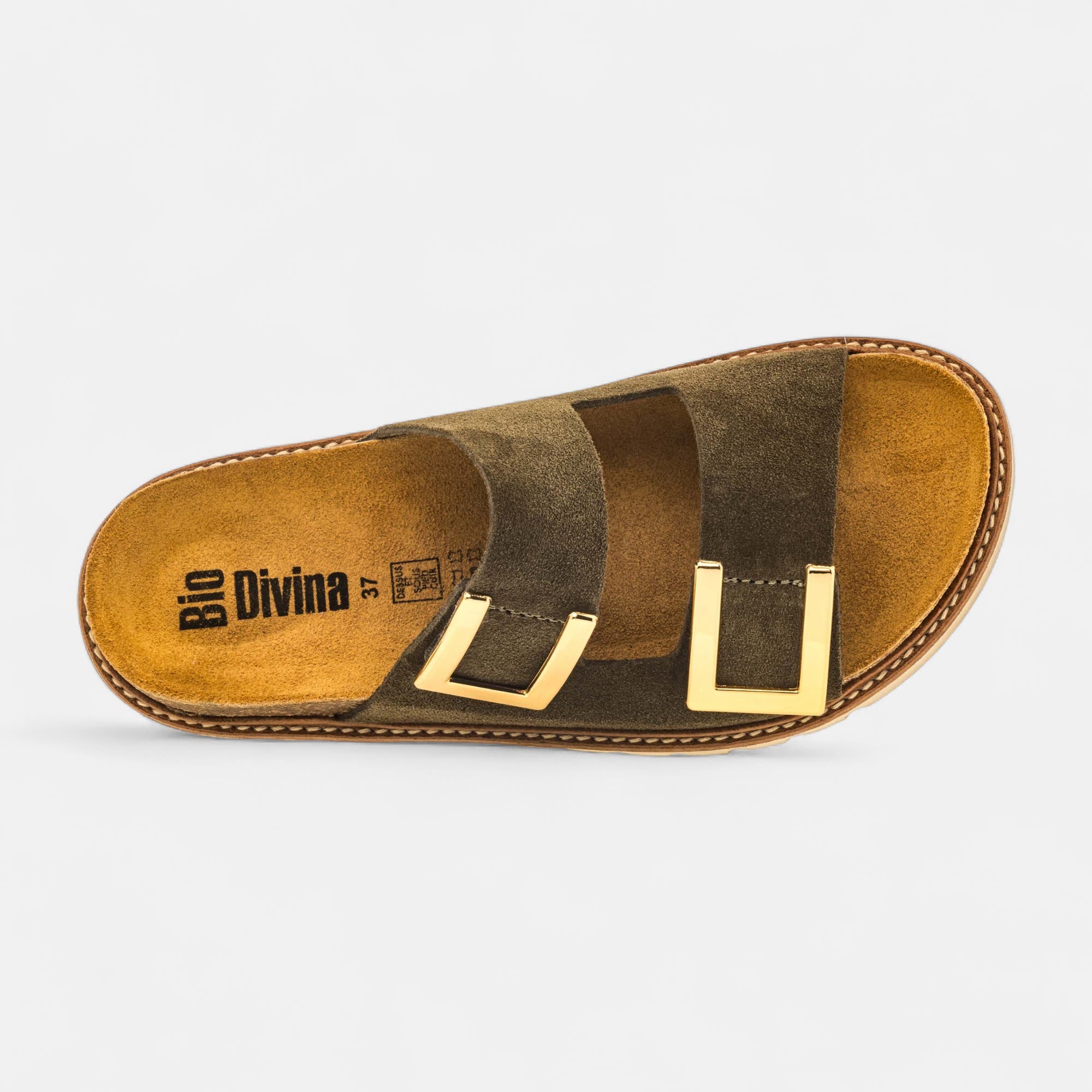 Mules semelle liège Femme en cuir kaki