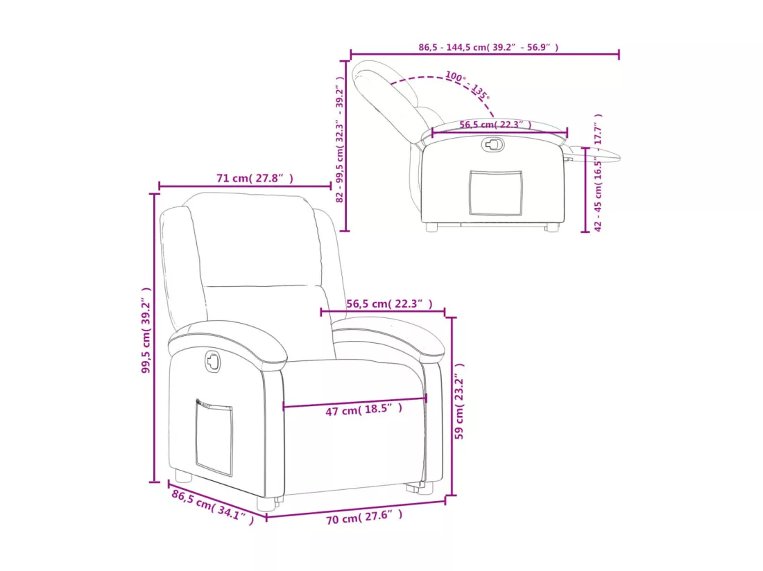 Fauteuil inclinable crème cuir véritable