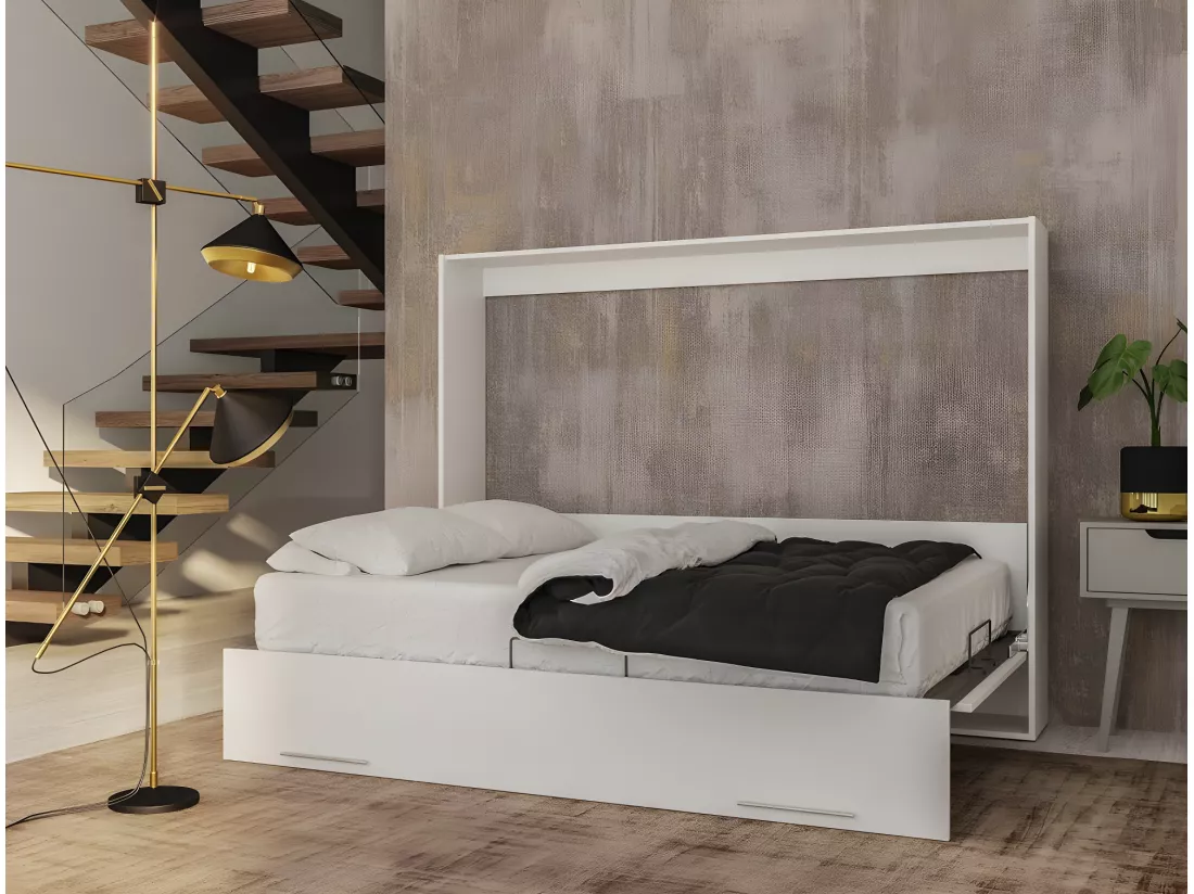 Armoire lit escamotable VERTIGO blanc mat couchage 160*200 cm