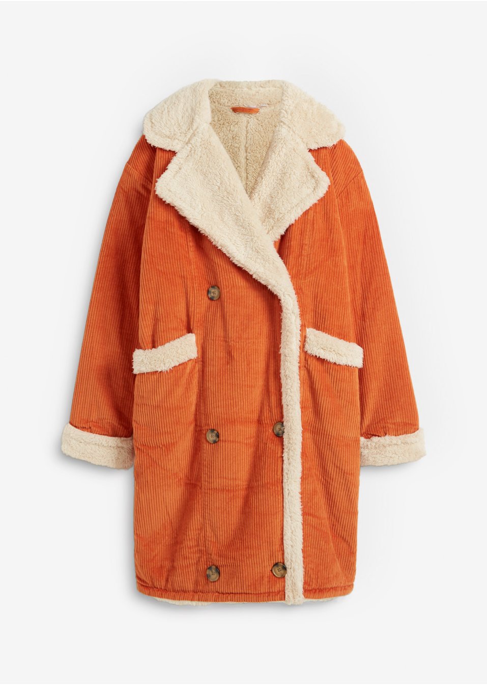 Veste longue en velours côtelé avec doublure peluche