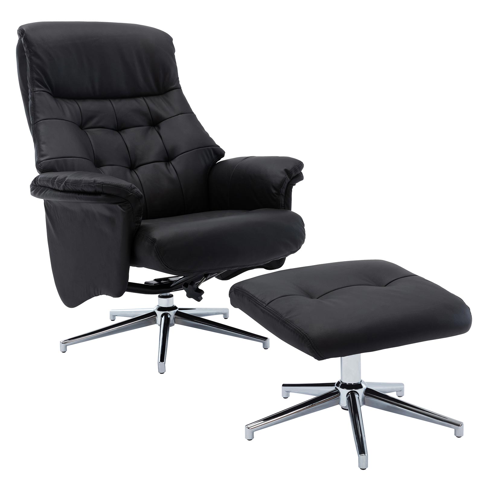 Relaxsessel mit Hocker - schwarz - Leder - Wippfunktion