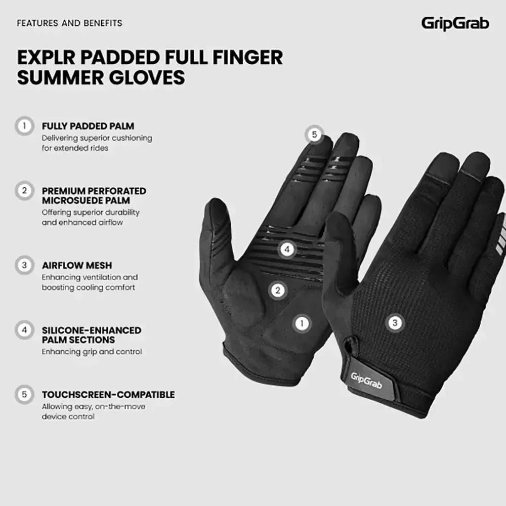 GripGrab EXPLR RC Max Padded MTB Zomer Fietshandschoenen Lange Vingers Zwart