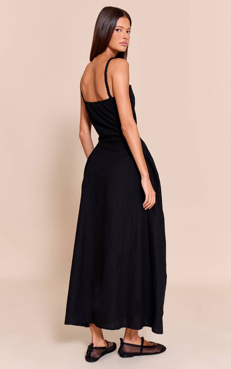 Noir Robe Midaxi Blanche À Taille Tressée En V