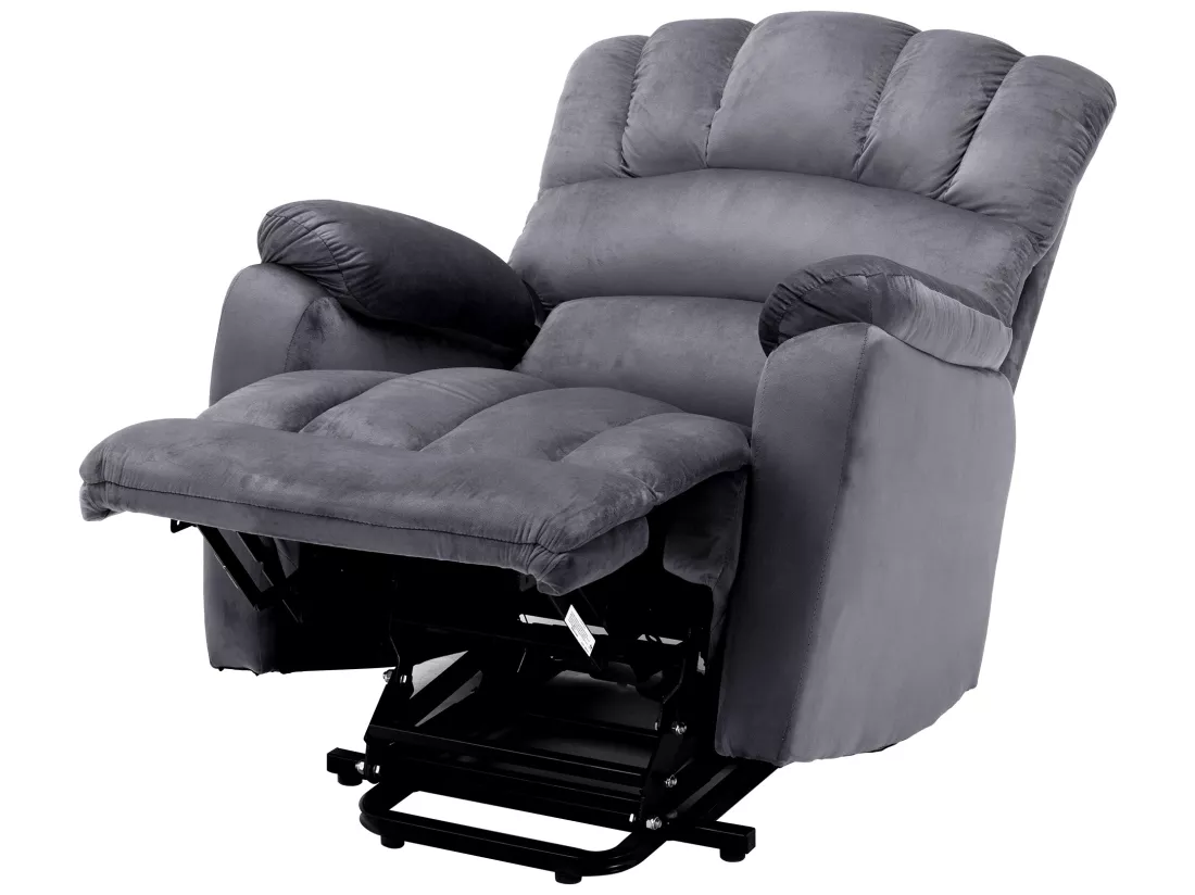 Fauteuil relax électrique en tissu avec fonctions de chauffage et de vibration - 2 poches latéralles - Gris