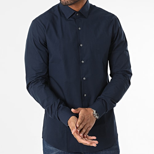 Chemise Manches Longues Poplin Stretch Slim 3025 Bleu Marine