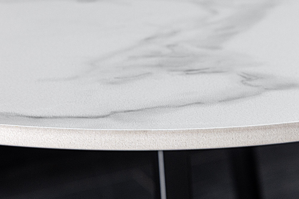 Design Couchtisch MARVELOUS 90cm weiß Marmor Keramik schwarzes Metall