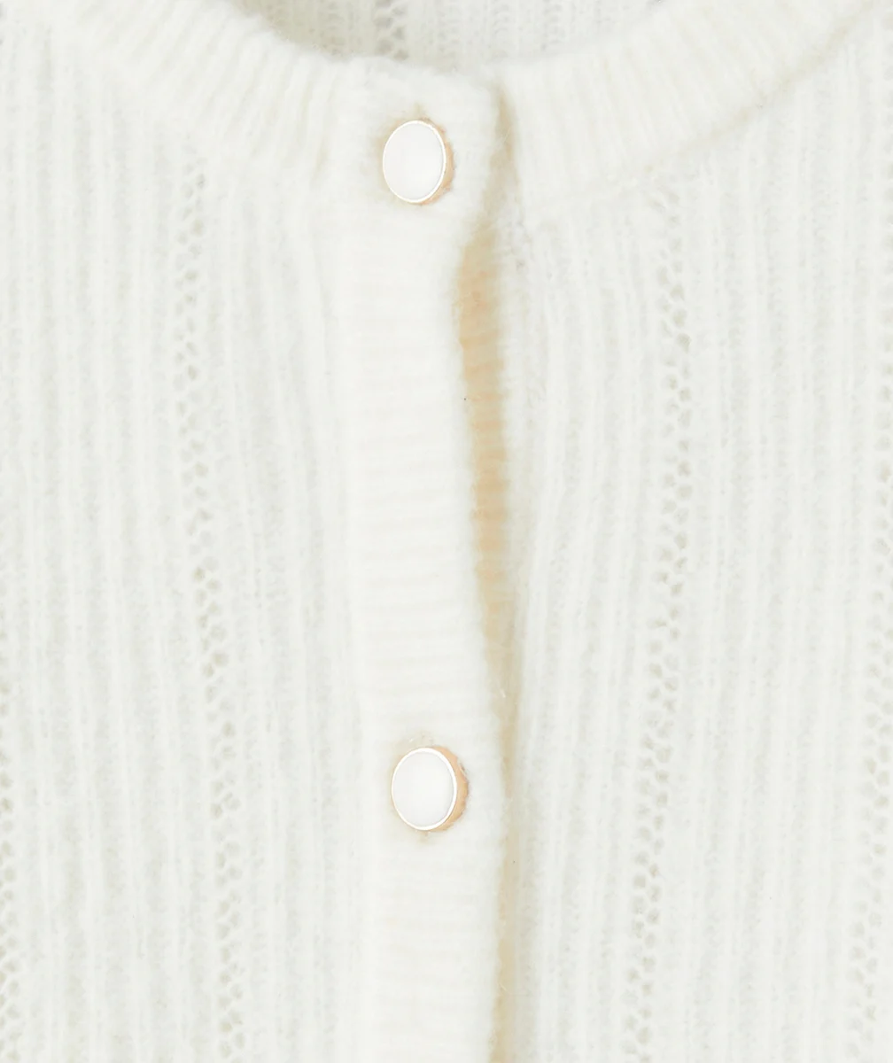 CARDIGAN FILLE EN TRICOT AJOURÉ ET FIBRES RECYCLÉES ÉCRU AVEC BOUTONS