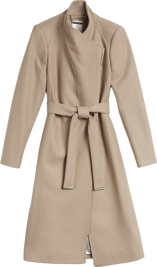 Ted Baker ROSE Midi Wool Wrap Coat With Shoul Camel