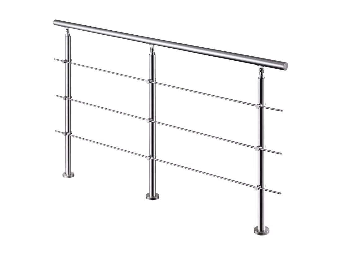 Garde-corps 200cm avec main courante, en acier inoxydable 201, pour intérieur et extérieur, garde-corps avec 3 traverses