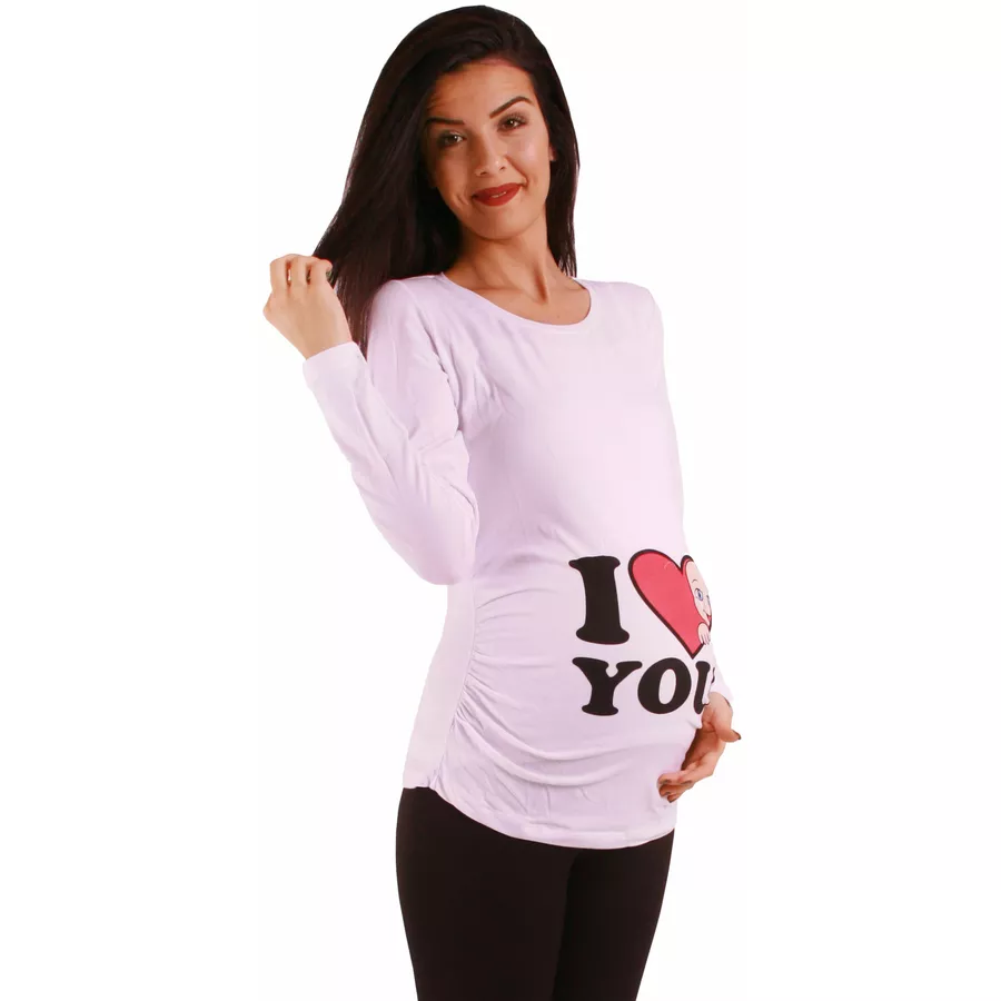 M.M.C. Umstandslangarmshirt I Love You mit Motiv Weiß