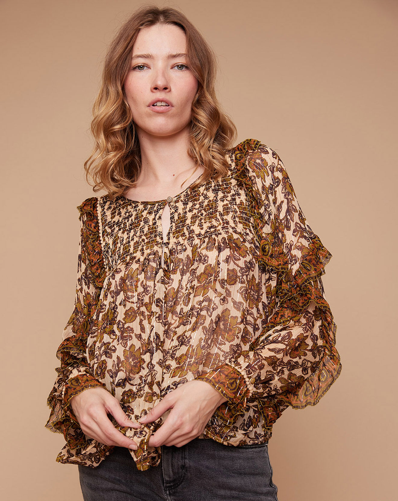 Louizon Blouse Ottis imprimée vanille