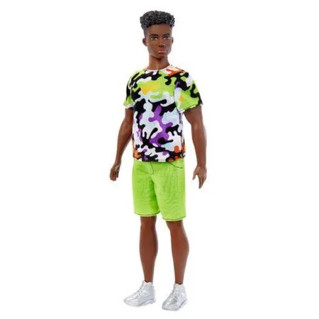 Barbie Ken Fashionistas Puppe, athletisch, schwarzes lockiges Haar, buntes Shirt