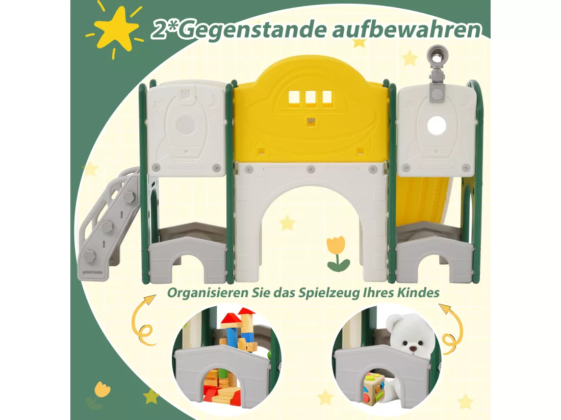 Toboggans Jouet d'escalade 10 en 1 pour enfants - 172 x 165 x 95cm - en HDPE - avec escalade et espace de rangement - vert