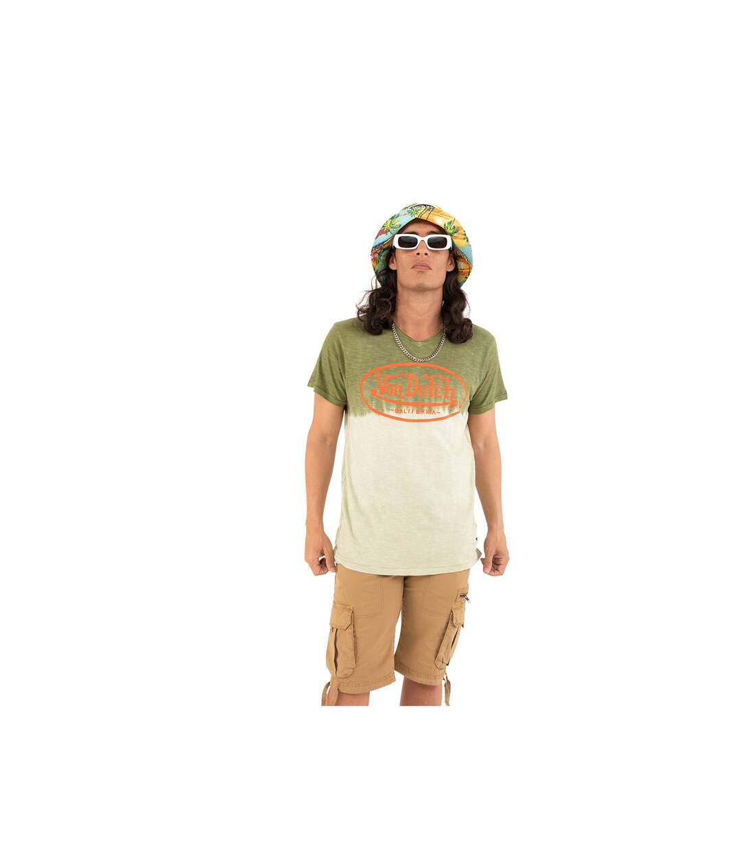 T-shirt à col effet tie and die dégradé V homme Ron en coton