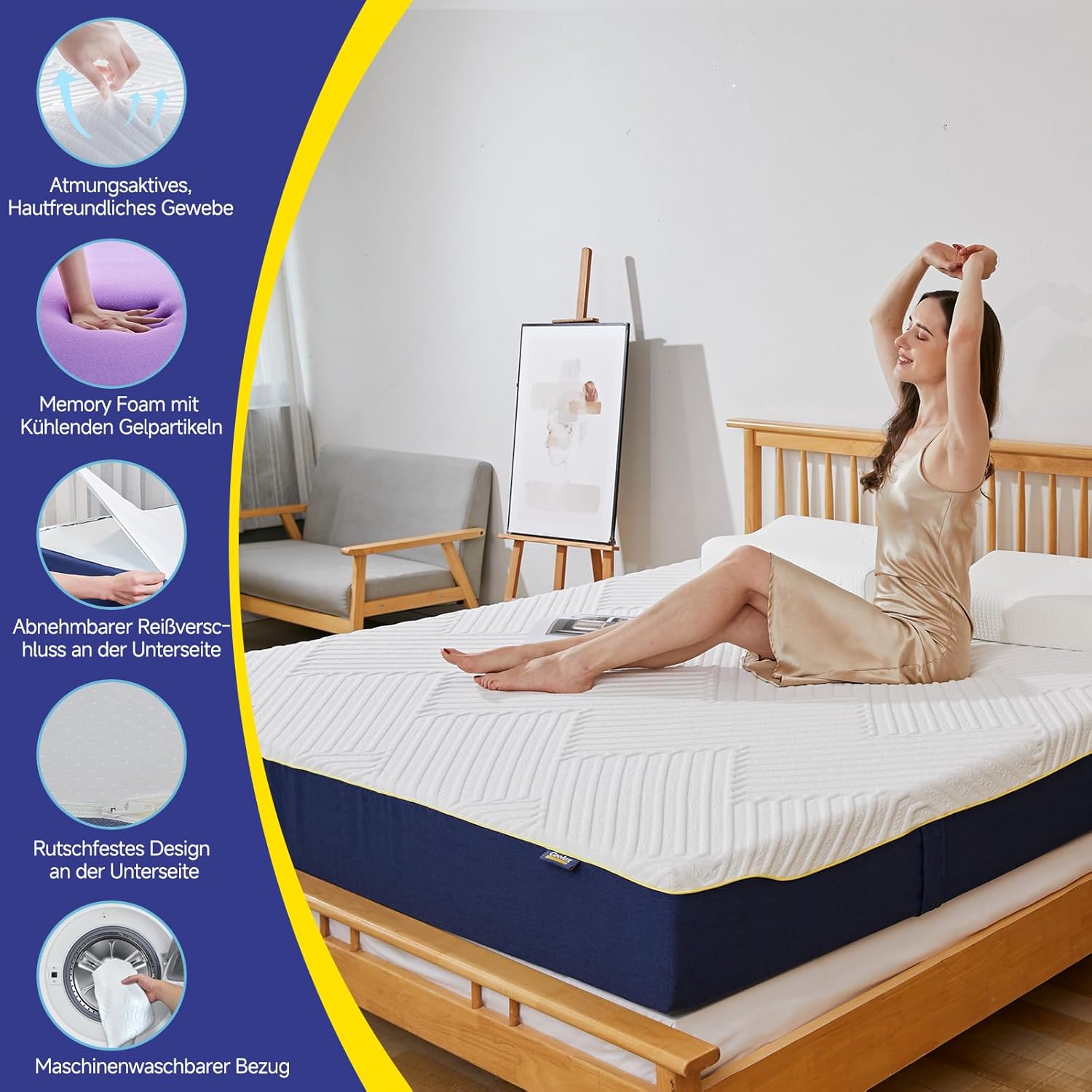 Matratze 90x200 Schaumstoffmatratze 25cm Hoch Kaltschaummatratze Orthopädische Rollmatratze Öko-Tex Zertifiziert Härtegrad-H3 Memory Schaum Matratze Mit Bezug, Abnehmbar & Waschbar