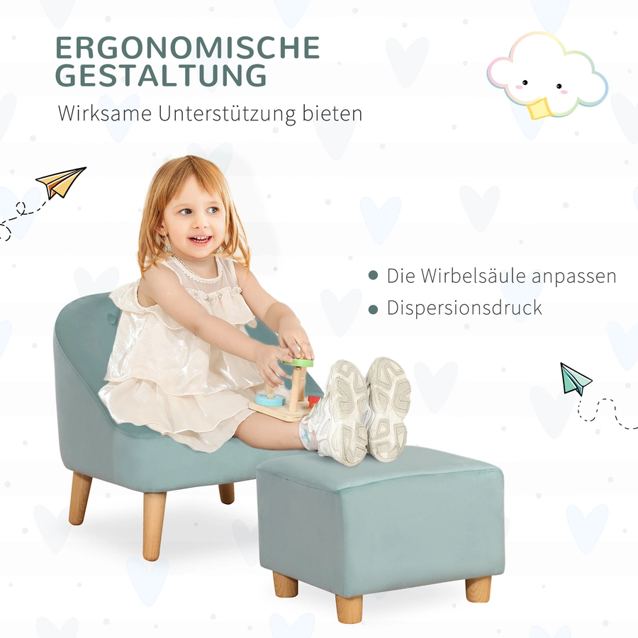 HOMCOM Kindersofa-Set mit Fußhocker grün