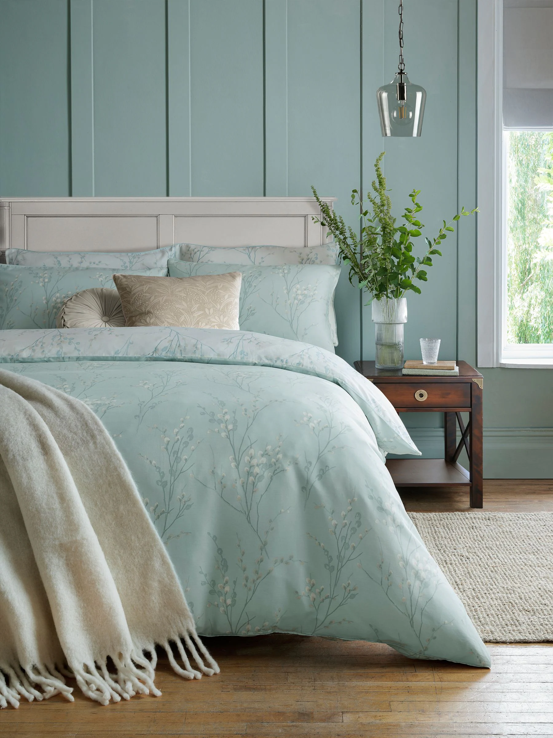 Laura Ashley 100% Cotton Sateen 200 Thread Count Pussy Willow Duvet Cover and Pillowcase Set
