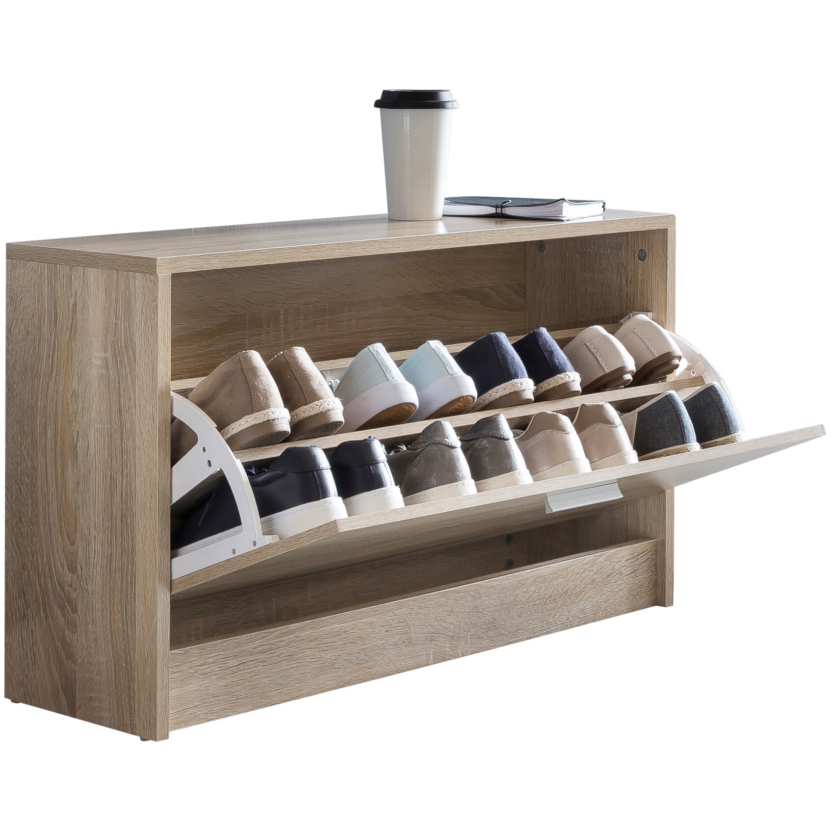 KADIMA DESIGN Holz Schuhkipper Bank: Kippfächer, verstellbarer Einlegeboden, Melaminharzbeschichtung