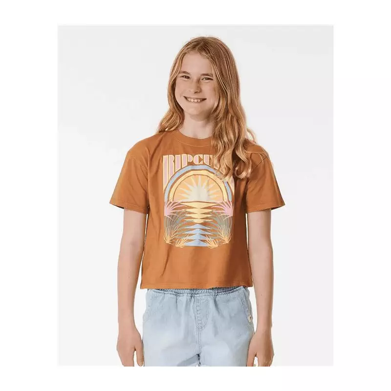 Teeshirt junior RIPCURL Glow Heritage Crop Tee -Girl Light Brown